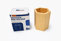 Pahar pentru pixuri din lemn, hexagonal, organizator birou, suport creioane, design natural, home