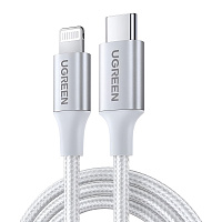 Cablu UGREEN USB-C la Lightning (MFi), 3A, 1 m, împletit, US304, argintiu