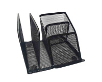 Organizator birou metalic, 5 compartimente, 15 x 13 x 11 cm, suport documente A4, suport pixuri, plasa metalica, negru, office