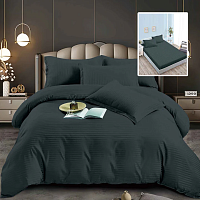 Lenjerie pat dublu DAMASC Policoton 6 piese, Ralex Pucioasa, Cearceaf cu elastic pentru saltea 160x200 cm sau 180x200 cm Negru