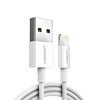 Cablu UGREEN USB-A la Lightning (MFi), 2 m, carcasă din aluminiu, împletitură de nailon, alb | US155