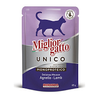 MORANDO pouch  pentru pisici  Migliorgatto mousse MG UNICO SOLO AGNELLO BUSTE Mousse monoproteică cu miel85g