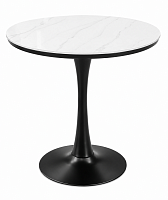 Masă rotundă Luna White Marble Ø80 cm – blat aspect marmură albă / bază metalică neagră