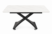 Masă de dining cu roți „Quartz Mobile” 140×80 cm, marmură albă lucioasă