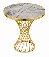 Masă rotundă Royal Grey Marble Gold Ø70 cm – blat aspect marmură gri / cadru metalic auriu
