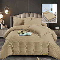 Lenjerie pat dublu DAMASC Policoton 6 piese, Ralex Pucioasa, Cearceaf cu elastic pentru saltea 160x200 cm sau 180x200 cm Mustar