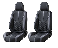 Set huse scaune auto universale de lux din piele ecologica, Negru cu gri deschis model romb pentru scaunele fata si spate