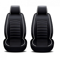 Set 2 huse scaune auto pentru fata, piele ecologica, negru cu dunga alba