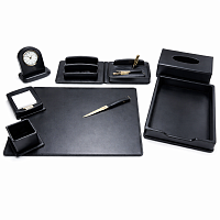 Set Birou Premium 9 Piese, Organizator Executive, Piele Ecologică, Negru