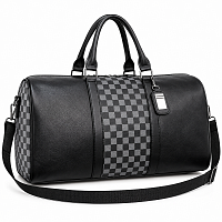Geantă de voiaj neagră din piele ecologică cu model în carouri, 48×27 cm