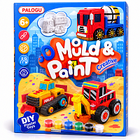 Set Creativ pentru Realizarea si Pictarea Figurinelor din Ipsos, Vehicule de Constructii, 6+ Ani