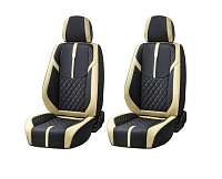 Set huse scaune auto universale de lux din piele ecologica, Negru cu bej, pentru scaunele fata si spate