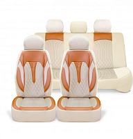 Set huse scaune auto universale seria SIDNEY, material textil crem si piele ecologica maro, fata-spate, compatibil airbag