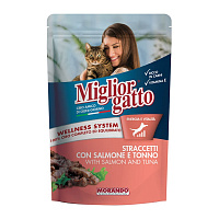 MORANDO pouch-conserve  pentru pisici MORANDO Gatto POUCH STRACCETTI SALMONE/TONNO (cu carne gaina și curcan)  100g