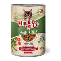 MORANDO conserve bucati pentru pisici MIGLIORGATTO LE SPECIALITA' ITALIANE MANZO POM FAG (Carne de vită / roșii/fasole) 405g