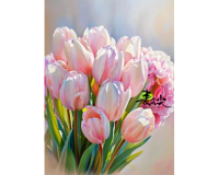 Mozaic cu Diamante 40 x 50 cm Lalele Delicate, Diamond Painting, Kit Creativ cu Strasuri Acrilice, Panza pe Targa