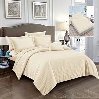 Lenjerie pat dublu DAMASC Policoton 6 piese, Ralex Pucioasa, Cearceaf cu elastic pentru saltea 160x200 cm sau 180x200 cm Crem