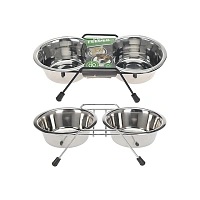 Castron dublu pentru animale pe suport 2X300ml, 35X17X8.5cm, metal