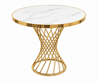 Masă rotundă Golden Marble Ø70 cm – blat aspect marmură albă / cadru metalic auriu