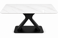 Masă de dining Marble X White 140×80 cm, blat ceramic aspect marmură albă, bază metalică neagră