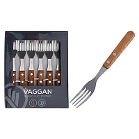 Set furculite pentru friptura Vaggan 6buc 19cm, maner din lemn
