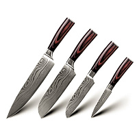 Set 4 cutite profesionale HOCHO, otel Japonez HRC 60 calire laser, maner Deluxe Pakka
