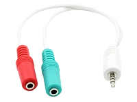 Audio Adaptor Cablexpert CCA-417W, 3.5mm 4-pin (M) - 2x 3.5mm 3-pin (F), 0,2m, Alb