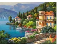 Mozaic cu Diamante 40 x 50 cm Mal Mediteranean, Diamond Painting, Kit Creativ cu Strasuri Acrilice, Panza pe Targa