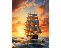 Mozaic cu Diamante 40 x 50 cm Corabie cu Vele la Apus, Diamond Painting, Kit Creativ cu Strasuri Acrilice, Panza pe Targa