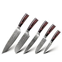 Set 5 cutite profesionale HOCHO, otel Japonez HRC 60 calire laser, maner Deluxe Pakka