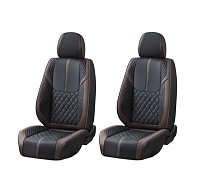 Set huse scaune auto universale de lux din piele ecologica, Negru cu maro cafea model romb pentru scaunele fata si spate